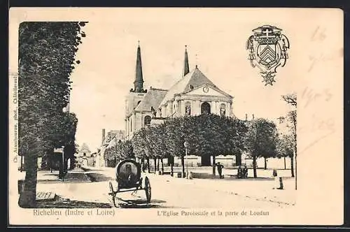 AK Richelieu, L`Eglise Paroissiale et la porte de Loudun um 1900