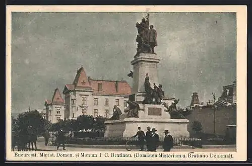 AK Bucuresti, Minist. Domen si Monum I. C. Bratianu, Domänen-Ministerium u. Bratiano-Denkmal