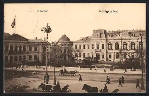 AK Bukarest, Kutschen vor dem Königspalast