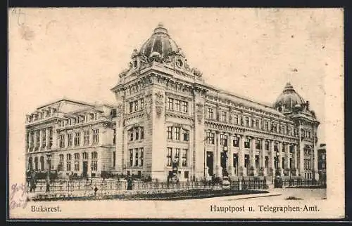 AK Bukarest, Hauptpost und Telegraphen-Amt