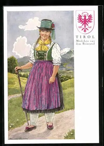 AK Tiroler Tracht, Mädchen aus dem Brixental spazierend