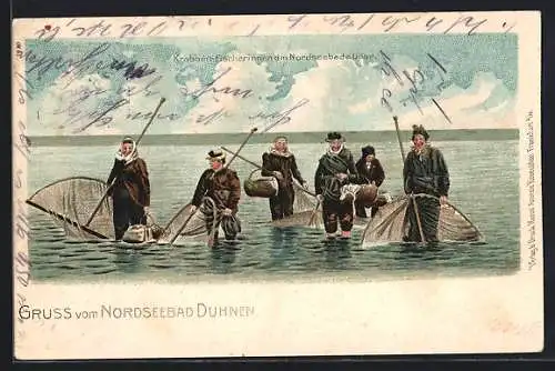 Lithographie Duhnen, Krabben-Fischerinnen am Nordseebad Döse