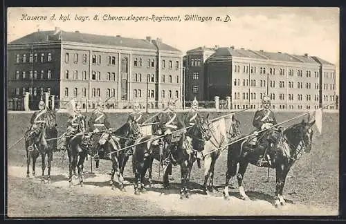 AK Dillingen a. D., Kaserne d. Kgl. bayr. 8. Chvauxlegers-Regiment, Ulanen zu Pferde