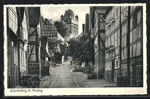 AK Rauschenberg Kr. Marburg, Gasse mit alten Fachwerkhäusern