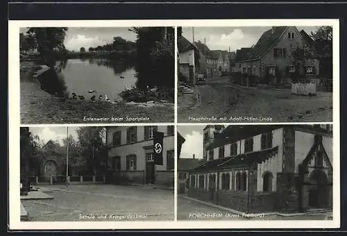 AK Forchheim / Breisgau,  an der Schule, Hauptstrasse mit Linde