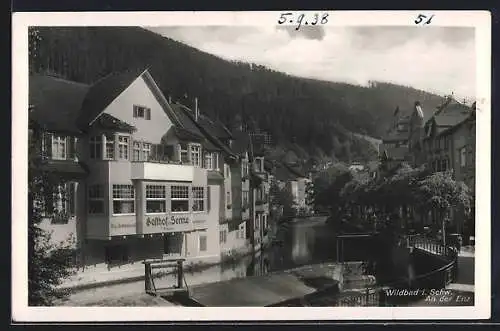 AK Bad Wildbad, Gasthof zur Sonne mit Fluss