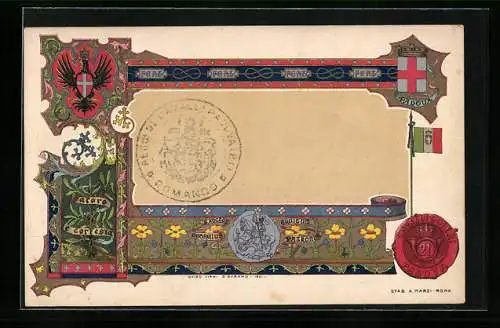 Lithographie 21° Cavalleggieri Padova, italienisches Kavallerie-Regiment, Wappen