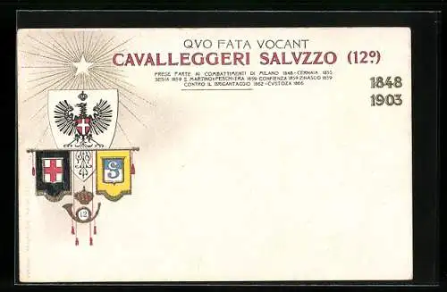 Lithographie Cavalleggeri Saluzzo 12°, italienisches Kavallerie-Regiment, Wappen