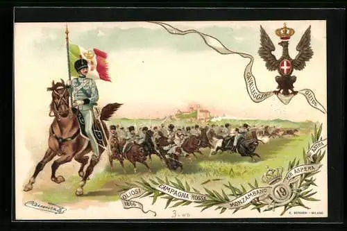 Lithographie 19° Cavalleggeri Guide, italienisches Kavallerie-Regiment