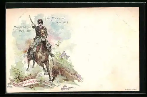 Lithographie Reggimento Cavalleggeri di Monferrato, Montebello 1859, San Martino 1859, Husar