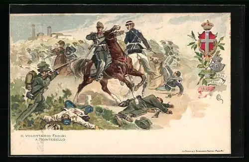 Lithographie Il Volontario Fadini a Montebello, 13. italienisches Kavallerie-Regiment