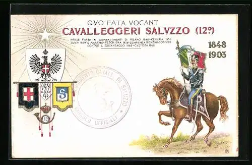 Lithographie Cavalleggerie Saluzzo 12°, Italienisches Kavallerie-Regiment