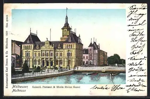 AK Mülhausen, Kaiserl. Postamt und Rhein Rhône Kanal