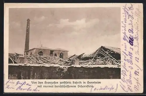 AK Sennheim, von den Fanzosen zerschossene Fabrik