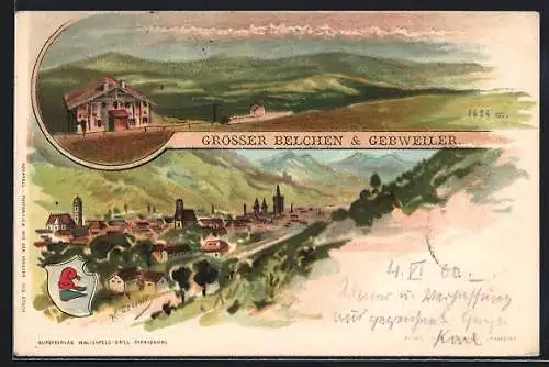 Lithographie Gebweiler, Grosser Belchen und Ortschaft