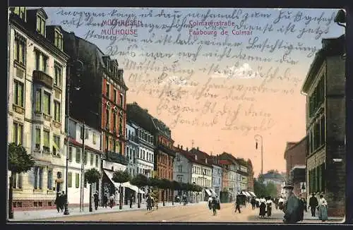 AK Mülhausen, Passanten in der Colmarerstrasse
