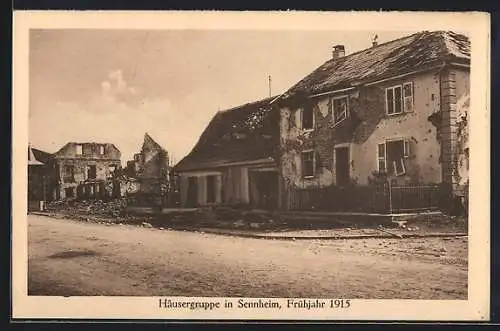 AK Sennheim, Häusergruppe im Frühjahr 1915