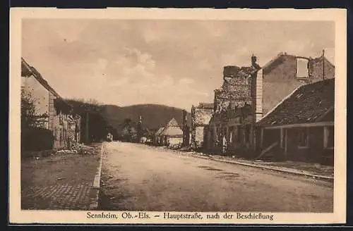 AK Sennheim, Hauptstrasse nach der Beschiessung