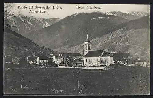 AK Stossweier, vue générale avec l`église et les montagnes au fond