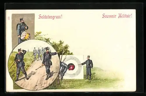 Lithographie Soldatengruss!, Schweizer Armee