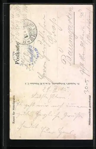 Künstler-AK Soldat an der Front - Frisch auf mein Volk, die Flammenzeichen rauchen !, Propaganda 1. Weltkrieg