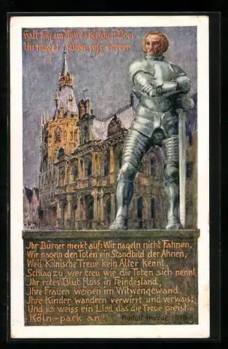 Künstler-AK Köln, Der Kölnische Bauer in Eisen 1915, Nagelung