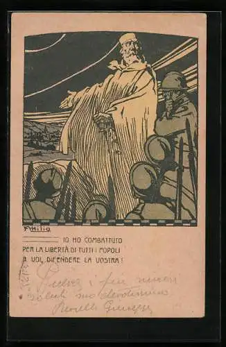 AK Io ho Compattuto per la Libertá di tutti i popoli a voi, difendere la vostra, Infanterie-Soldaten im Schützengraben