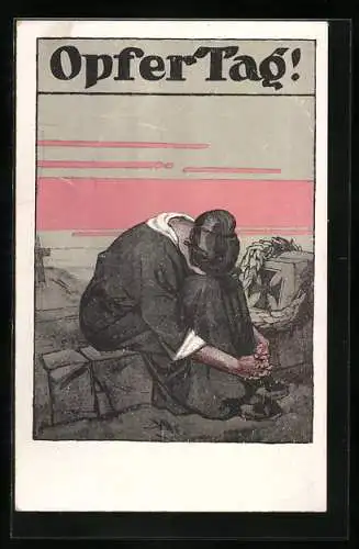 AK Bayerisches Rotes Kreuz, Opfertag 1917, Trauernde