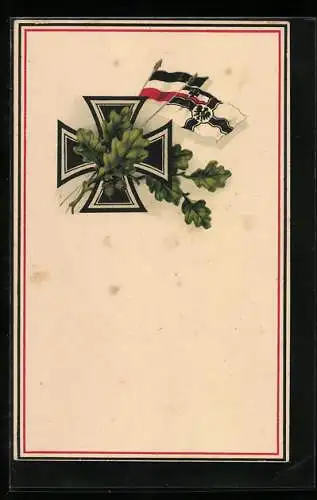 AK Eisernes Kreuz mit Reichsfahne und Eichenzweig