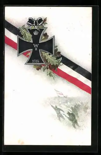 AK Eisernes Kreuz mit Eichenlaub und Schärpe in den Farben der Reichskriegsflagge