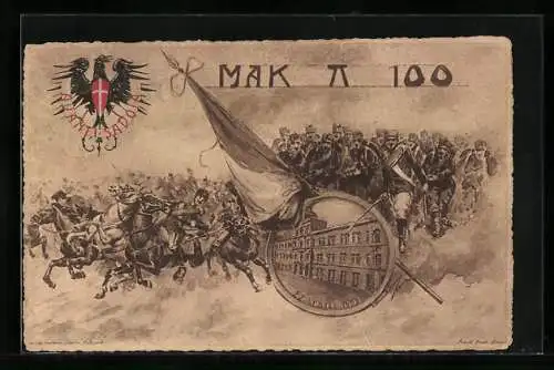 Künstler-AK Scuola Militare, Kavallerie und Infanterie, Avanti Savoia