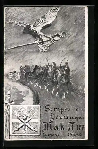 AK italienische Infanteriereiter, Vogel mit Siegesstab, Wappen