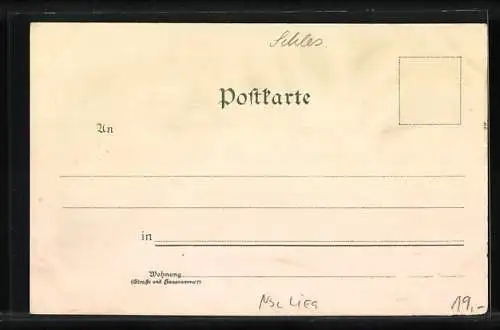 Lithographie Liegnitz, Passage, Post, Kl. Ring m. Kath. Kirche