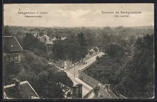 AK Saargemünd, Faienceriestrasse aus der Vogelschau