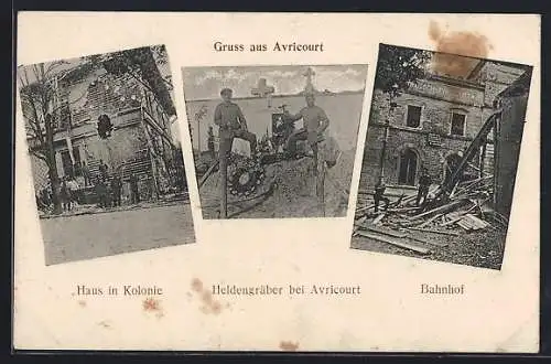 AK Avricourt, Bahnhof, Haus in der Kolonie, Heldengräber