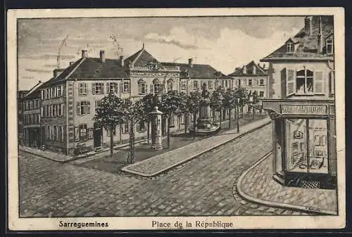 Künstler-AK Sarreguemines, Place de la République