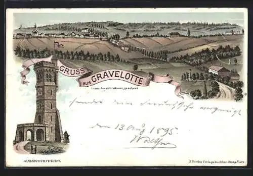 Vorläufer-Lithographie Gravelotte, 1895, Teilansicht vom Aussichtsturm gesehen