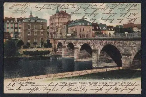 AK Saargemünd, Partie an der Neunkirchener Brücke mit dem Theater