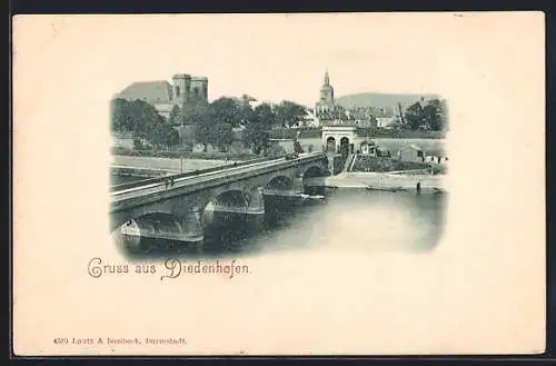 AK Diedenhofen, Totalansicht mit Brücke