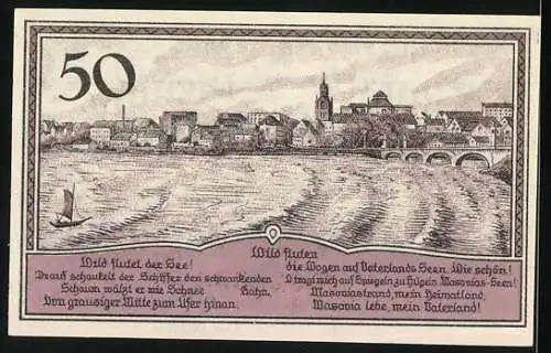 Notgeld Lyck / Masuren 1920, 50 Pfennig, Stadtbild und Wappen