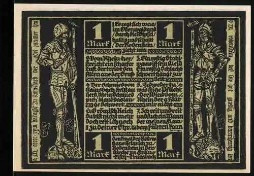 Notgeld Fränkisch-Crumbach 1920, 1 Mark, Ritter und Stadtansicht