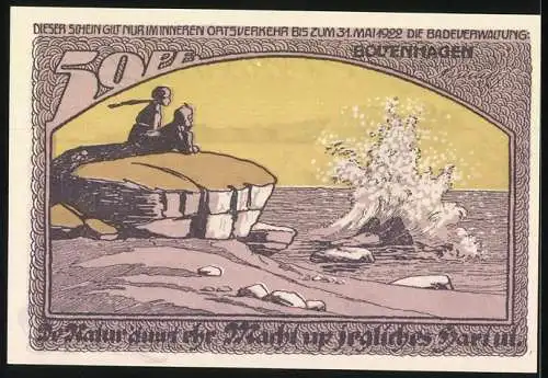 Notgeld Boltenhagen, 1922, 50 Pfennig, Strand und Klippenansicht am Meer