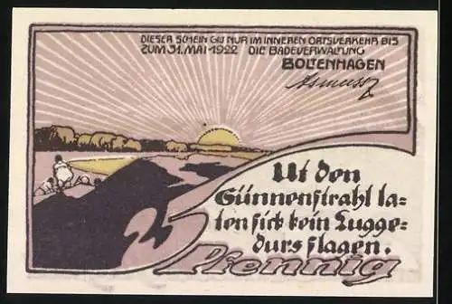 Notgeld Boltenhagen, 1922, 25 Pfennig, Hütte und Küstenlandschaft mit Sonnenuntergang