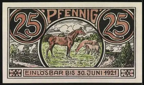 Notgeld Winsen, 1921, 25 Pfennig, Schafe und Haus, Pferde und Fohlen