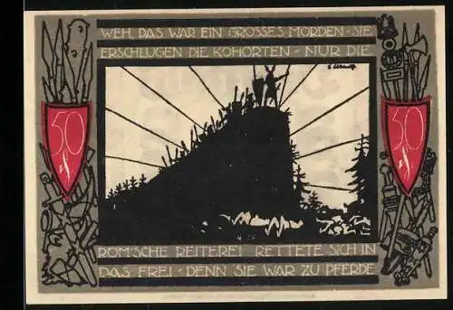 Notgeld Detmold, 1920, 50 Pfennig, Stadtwappen und historische Darstellung