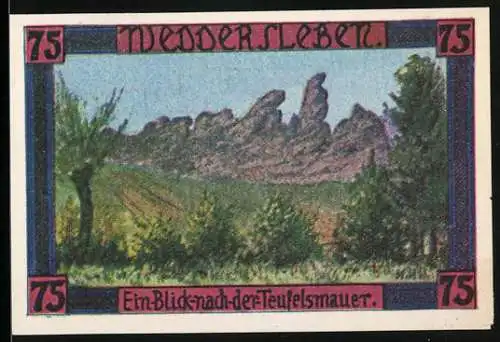 Notgeld Weddersleben, 1921, 75 Pfennig, Ein Blick nach der Teufelsmauer