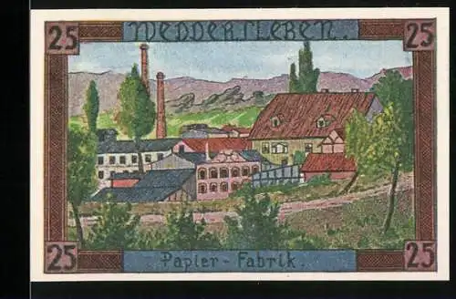 Notgeld Weddersleben, 1921, 25 Pfennig, Darstellung einer Papier-Fabrik