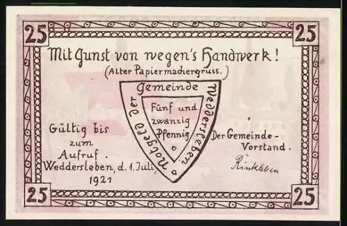 Notgeld Weddersleben, 1921, 25 Pfennig, Darstellung einer Papier-Fabrik