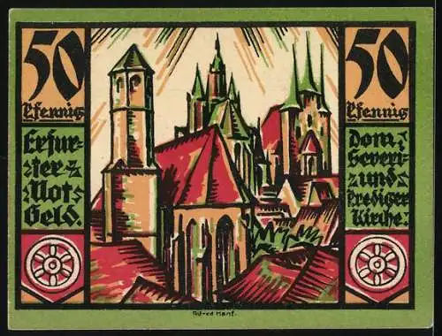 Notgeld Erfurt 1921, 50 Pfennig, Stadtansichten und Dom, Seriennummer 436259