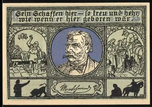 Notgeld Eisenach 1921, 50 Pfennig, Porträt und Szenen des Alltags gewidmet an Notgeldsammler